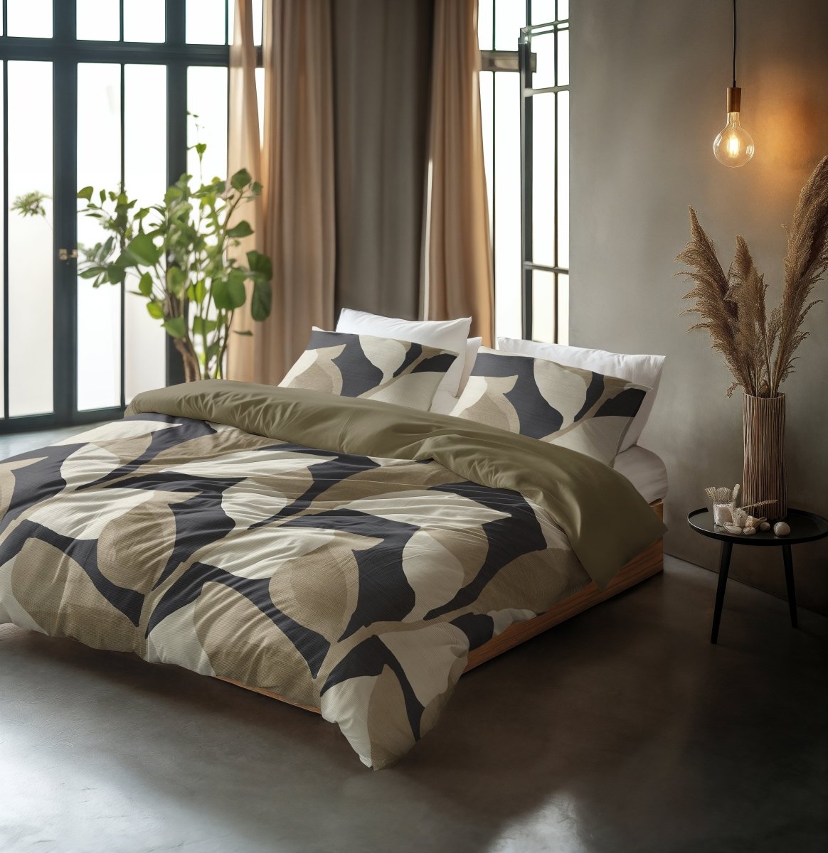 100% Cotton Duvet Cover Set Graphic Garden | Anthracite | Double - 200cm (W) x 200/220cm (L) - The Bedding & Blankets Store