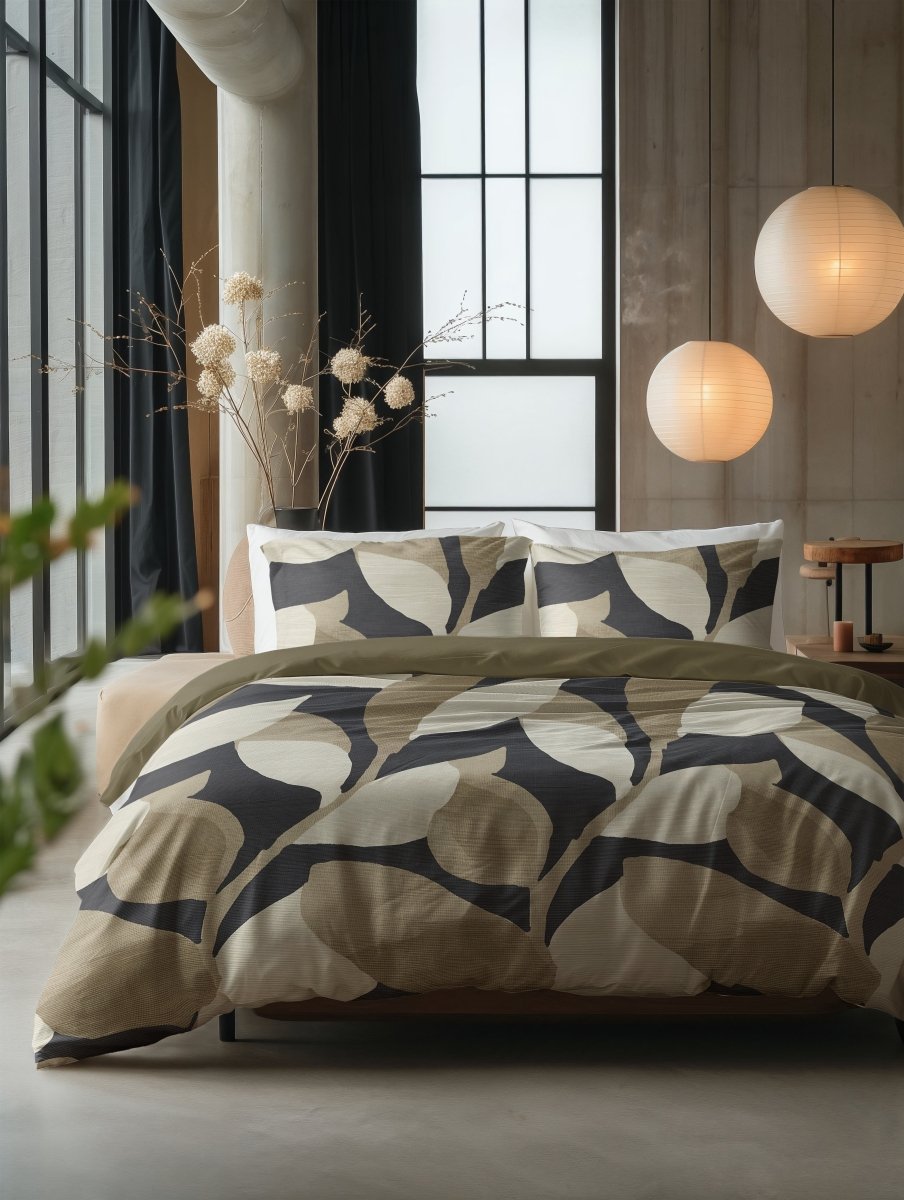 100% Cotton Duvet Cover Set Graphic Garden | Anthracite | Double - 200cm (W) x 200/220cm (L) - The Bedding & Blankets Store