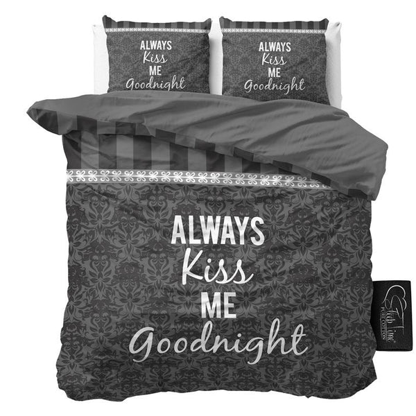 100% Cotton Duvet Cover Set Kiss Your Love | Grey | Single - 135cm (W) x 200/220cm (L) - The Bedding & Blankets Store