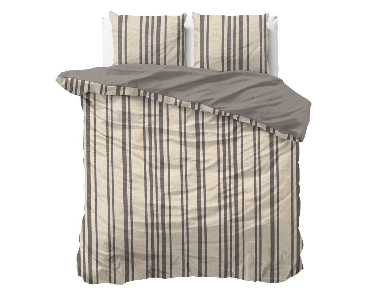 100% Cotton Duvet Cover Set Linear Linen | Sand | Single - 140cm (W) x 200/220cm (L) - The Bedding & Blankets Store