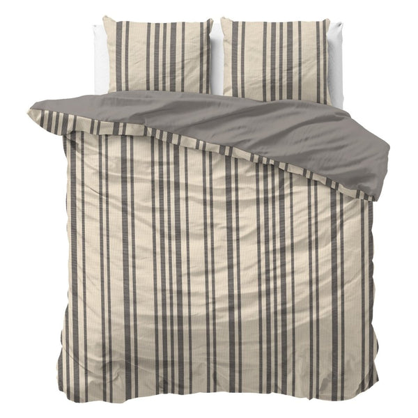 100% Cotton Duvet Cover Set Linear Linen | Sand | Single - 140cm (W) x 200/220cm (L) - The Bedding & Blankets Store