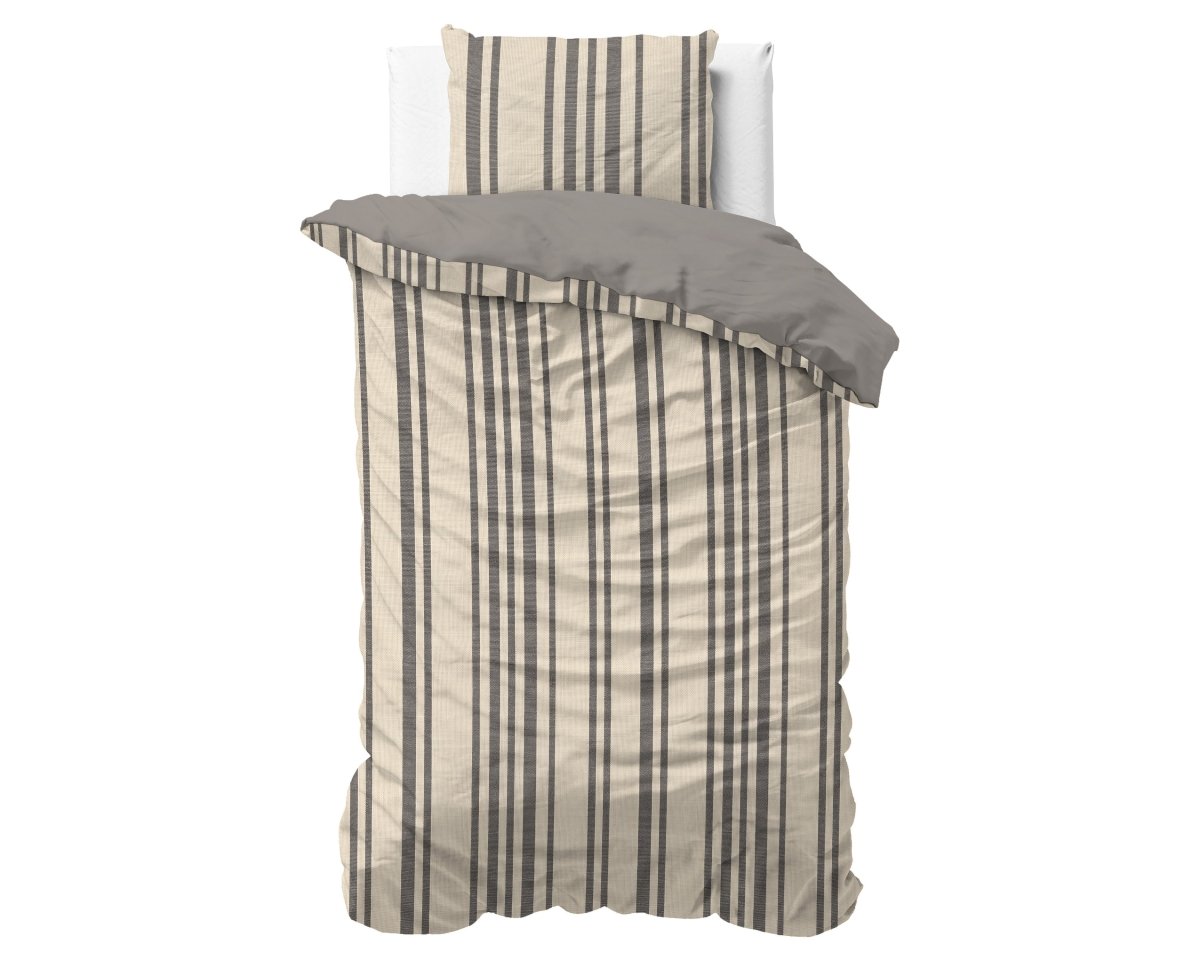 100% Cotton Duvet Cover Set Linear Linen | Sand | Single - 140cm (W) x 200/220cm (L) - The Bedding & Blankets Store