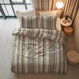 100% Cotton Duvet Cover Set Linear Linen | Sand | Single - 140cm (W) x 200/220cm (L) - The Bedding & Blankets Store