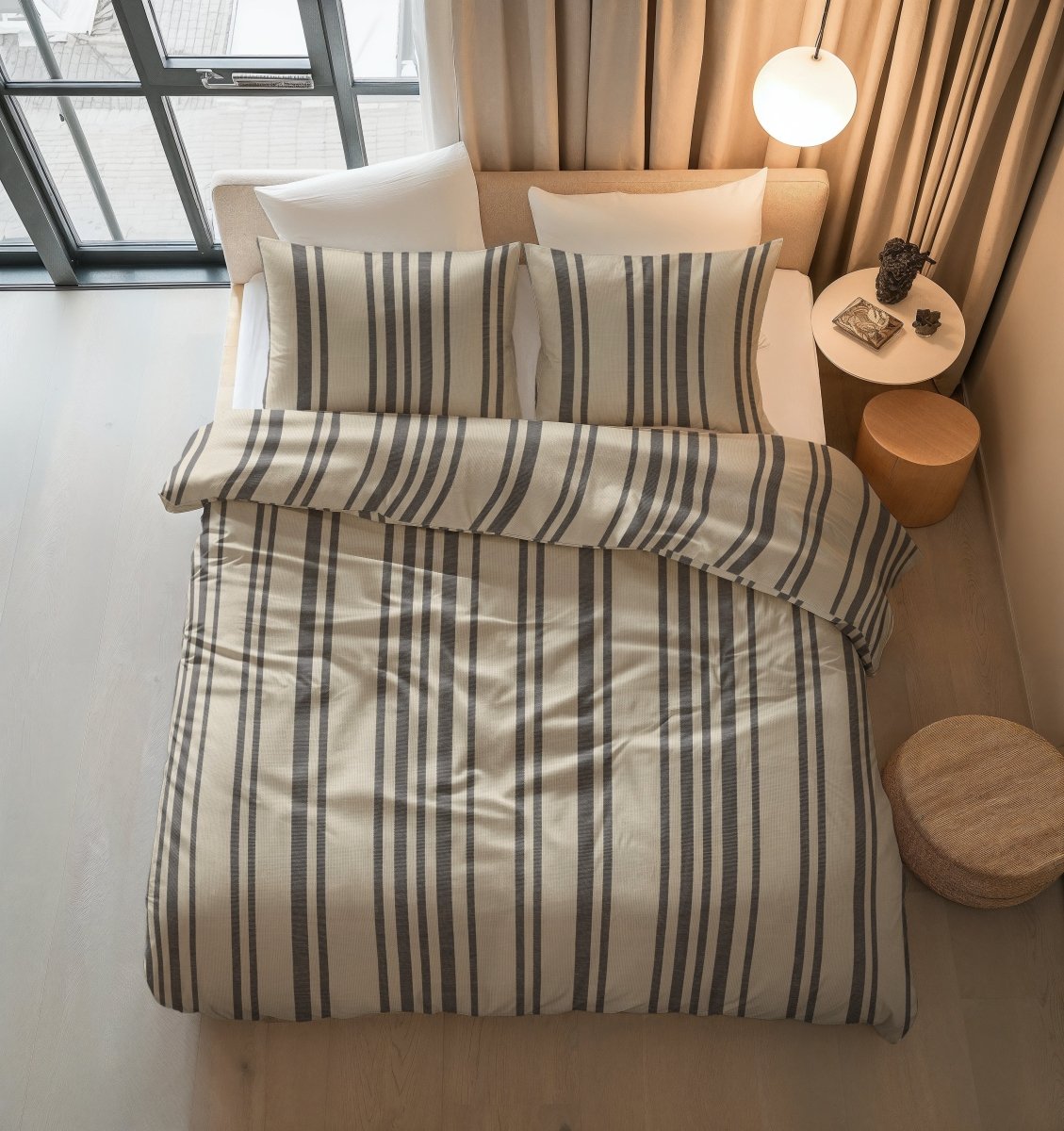 100% Cotton Duvet Cover Set Linear Linen | Sand | Single - 140cm (W) x 200/220cm (L) - The Bedding & Blankets Store