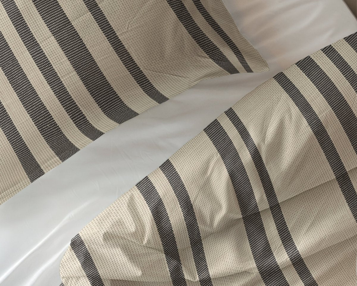 100% Cotton Duvet Cover Set Linear Linen | Sand | Single - 140cm (W) x 200/220cm (L) - The Bedding & Blankets Store