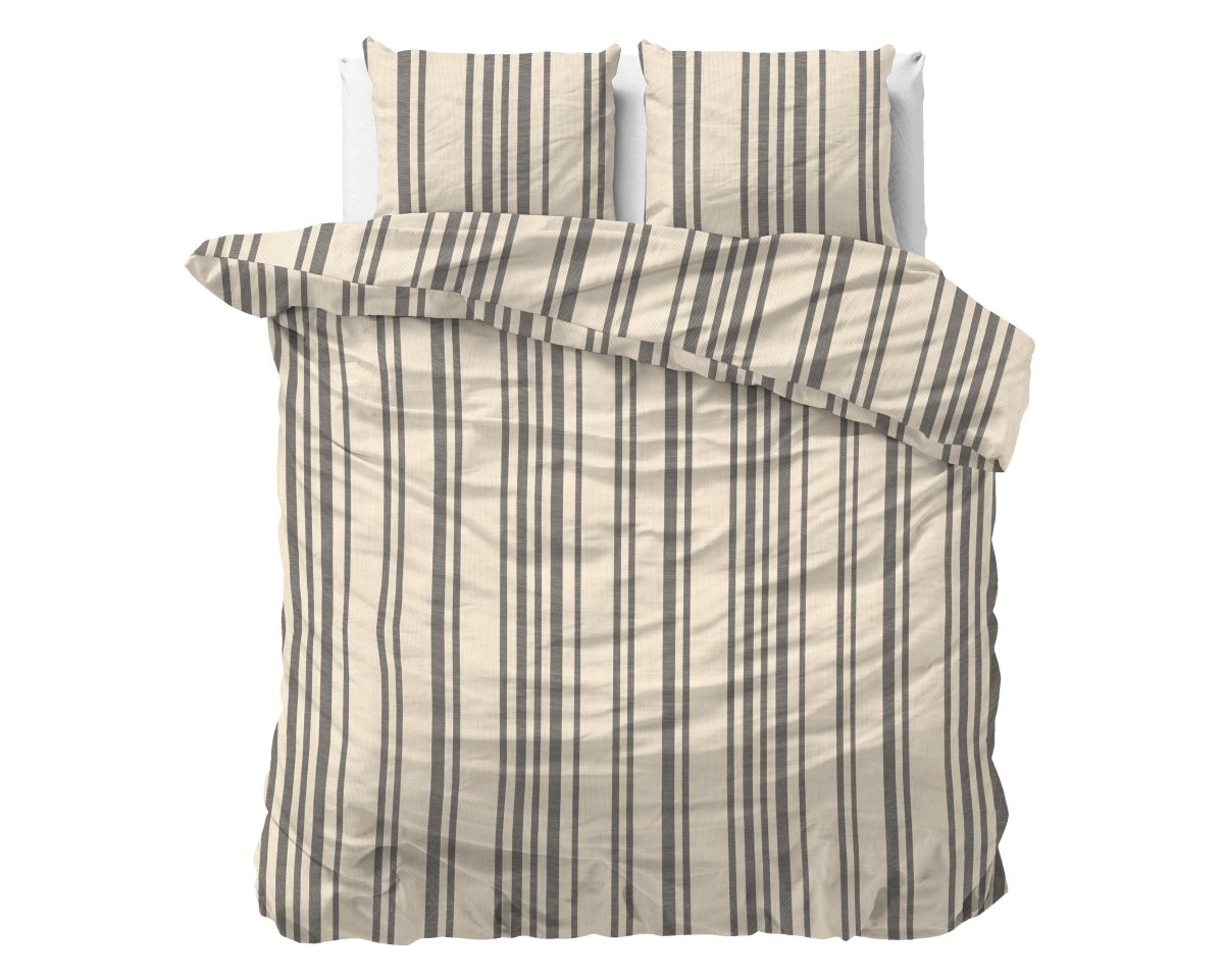 100% Cotton Duvet Cover Set Linear Linen | Sand | Single - 140cm (W) x 200/220cm (L) - The Bedding & Blankets Store