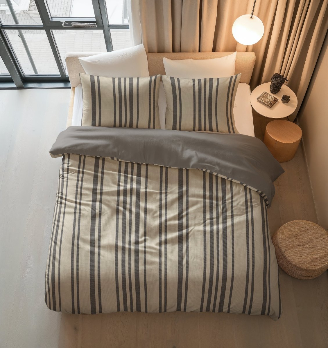 100% Cotton Duvet Cover Set Linear Linen | Sand | Single - 140cm (W) x 200/220cm (L) - The Bedding & Blankets Store
