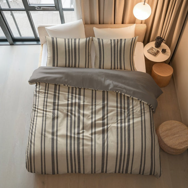 100% Cotton Duvet Cover Set Linear Linen | Sand | Single - 140cm (W) x 200/220cm (L) - The Bedding & Blankets Store