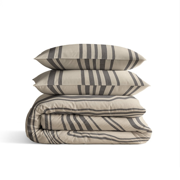 100% Cotton Duvet Cover Set Linear Linen | Sand | Single - 140cm (W) x 200/220cm (L) - The Bedding & Blankets Store