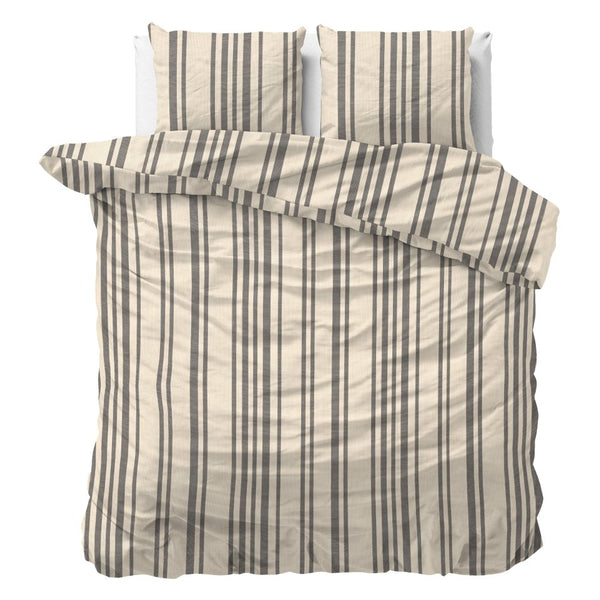 100% Cotton Duvet Cover Set Linear Linen | Sand | Single - 140cm (W) x 200/220cm (L) - The Bedding & Blankets Store