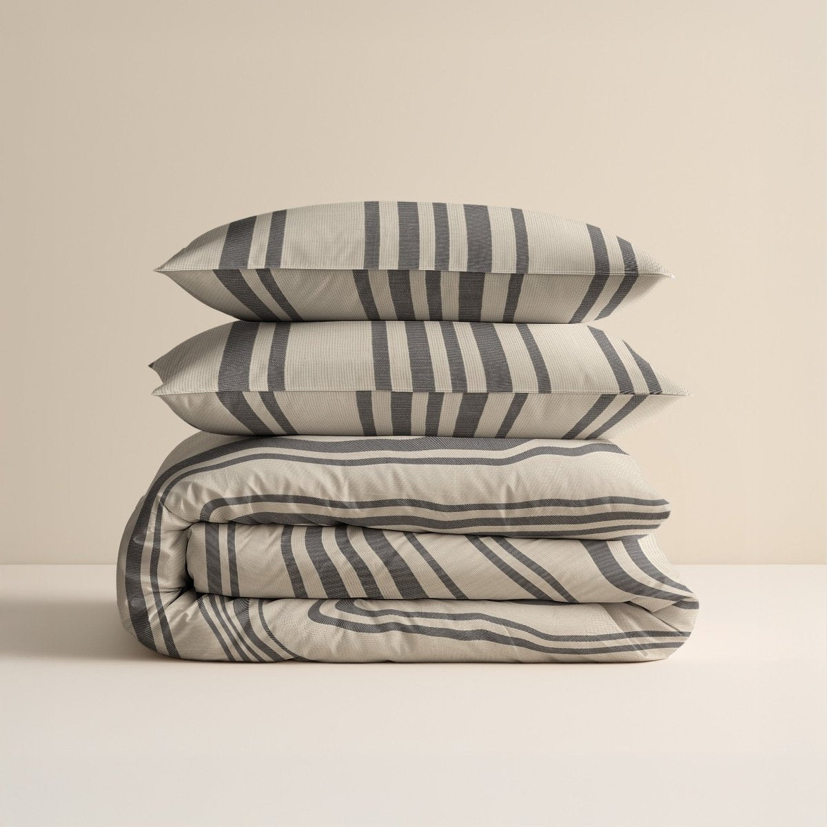 100% Cotton Duvet Cover Set Linear Linen | Sand | Single - 140cm (W) x 200/220cm (L) - The Bedding & Blankets Store