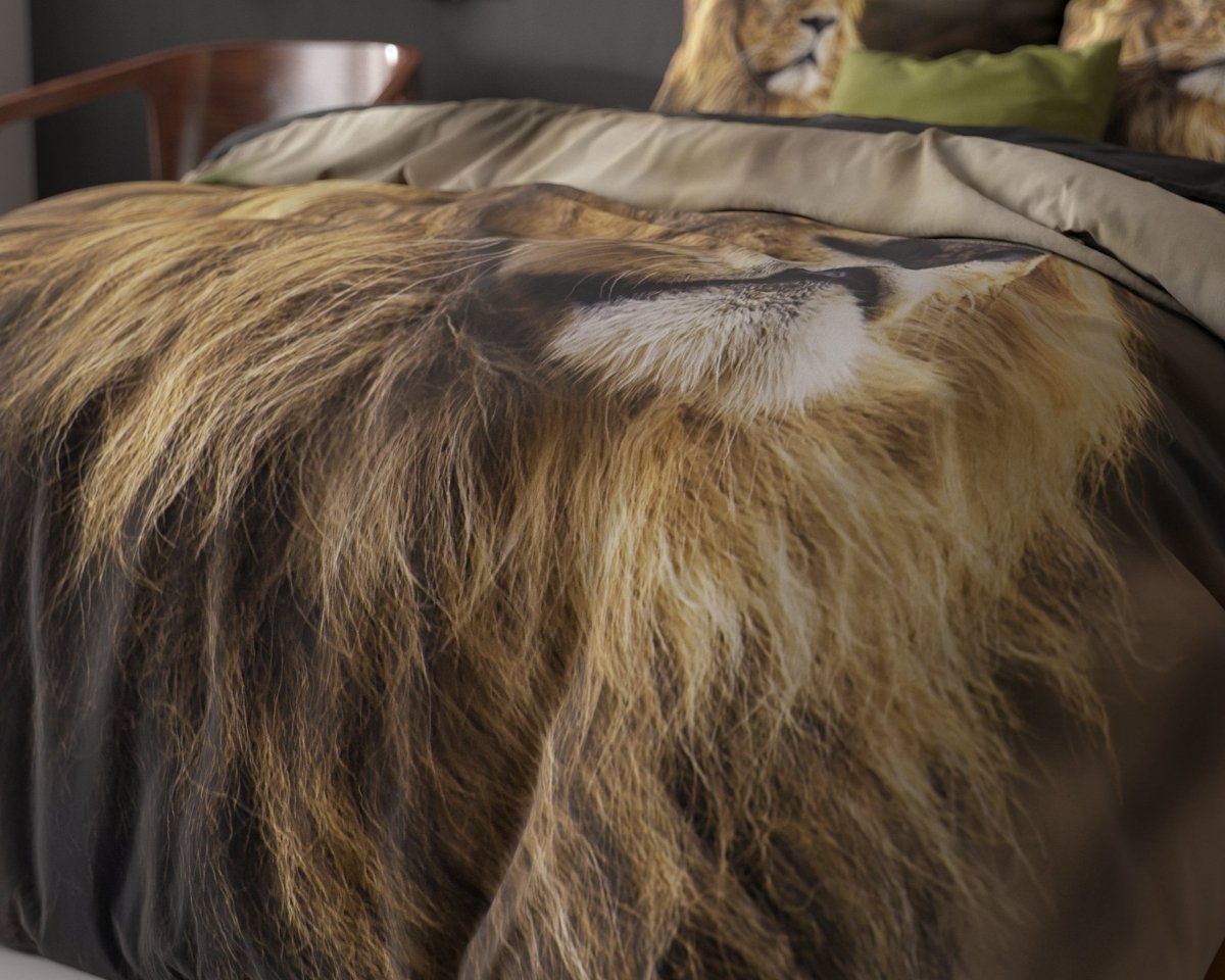 100% Cotton Duvet Cover Set Lion Mind | Taupe | Single - 135cm (W) x 200cm (L) - The Bedding & Blankets Store