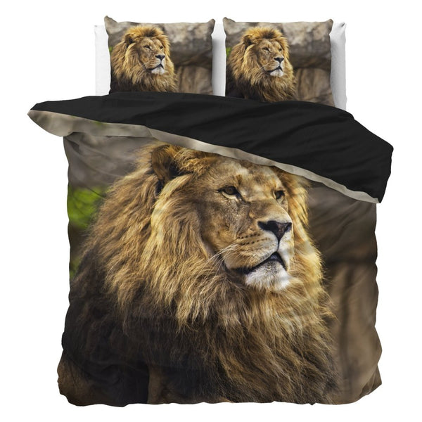 100% Cotton Duvet Cover Set Lion Mind | Taupe | Single - 135cm (W) x 200cm (L) - The Bedding & Blankets Store