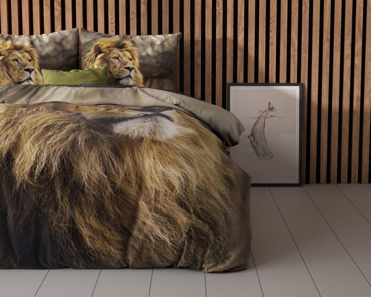100% Cotton Duvet Cover Set Lion Mind | Taupe | Single - 135cm (W) x 200cm (L) - The Bedding & Blankets Store