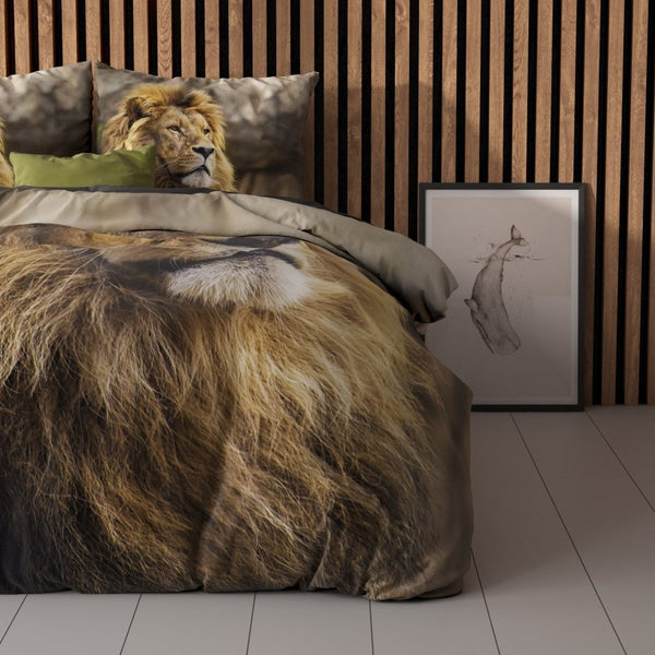 100% Cotton Duvet Cover Set Lion Mind | Taupe | Single - 135cm (W) x 200cm (L) - The Bedding & Blankets Store