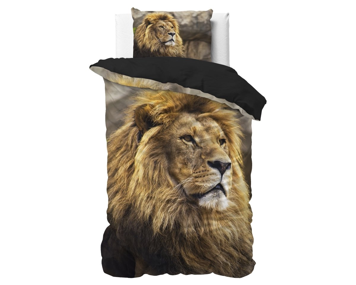 100% Cotton Duvet Cover Set Lion Mind | Taupe | Single - 135cm (W) x 200cm (L) - The Bedding & Blankets Store
