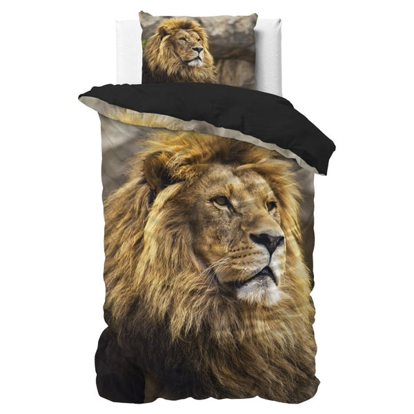 100% Cotton Duvet Cover Set Lion Mind | Taupe | Single - 135cm (W) x 200cm (L) - The Bedding & Blankets Store