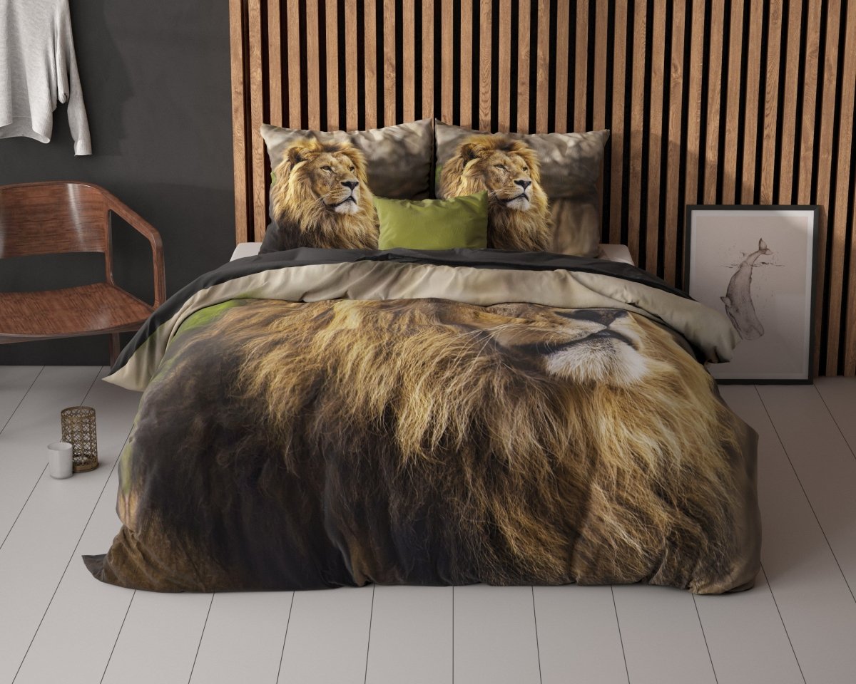 100% Cotton Duvet Cover Set Lion Mind | Taupe | Single - 135cm (W) x 200cm (L) - The Bedding & Blankets Store