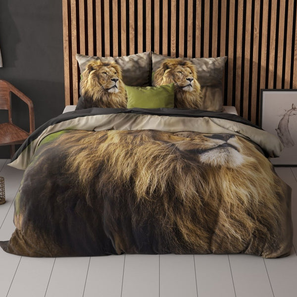 100% Cotton Duvet Cover Set Lion Mind | Taupe | Single - 135cm (W) x 200cm (L) - The Bedding & Blankets Store