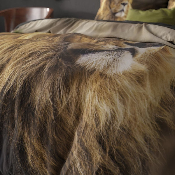 100% Cotton Duvet Cover Set Lion Mind | Taupe | Single - 135cm (W) x 200cm (L) - The Bedding & Blankets Store