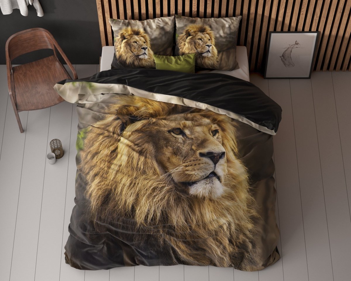 100% Cotton Duvet Cover Set Lion Mind | Taupe | Single - 135cm (W) x 200cm (L) - The Bedding & Blankets Store