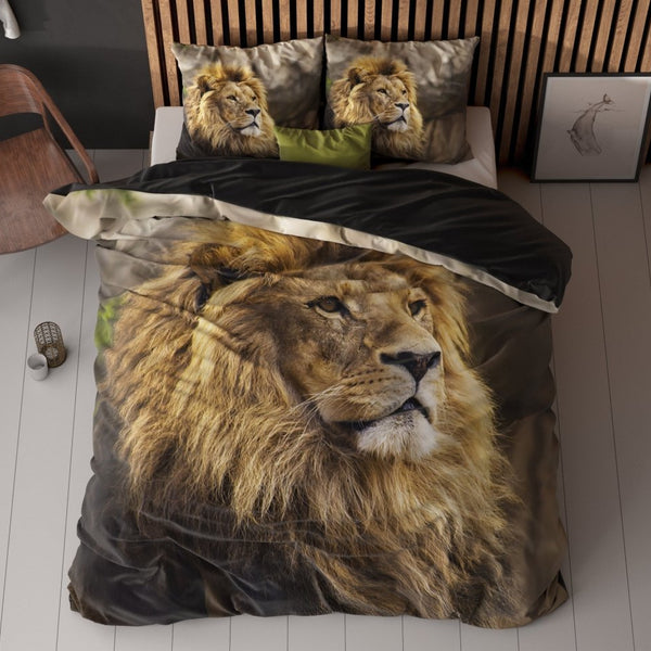 100% Cotton Duvet Cover Set Lion Mind | Taupe | Single - 135cm (W) x 200cm (L) - The Bedding & Blankets Store