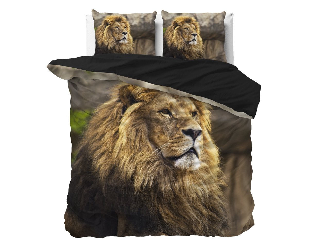 100% Cotton Duvet Cover Set Lion Mind | Taupe | Single - 135cm (W) x 200cm (L) - The Bedding & Blankets Store