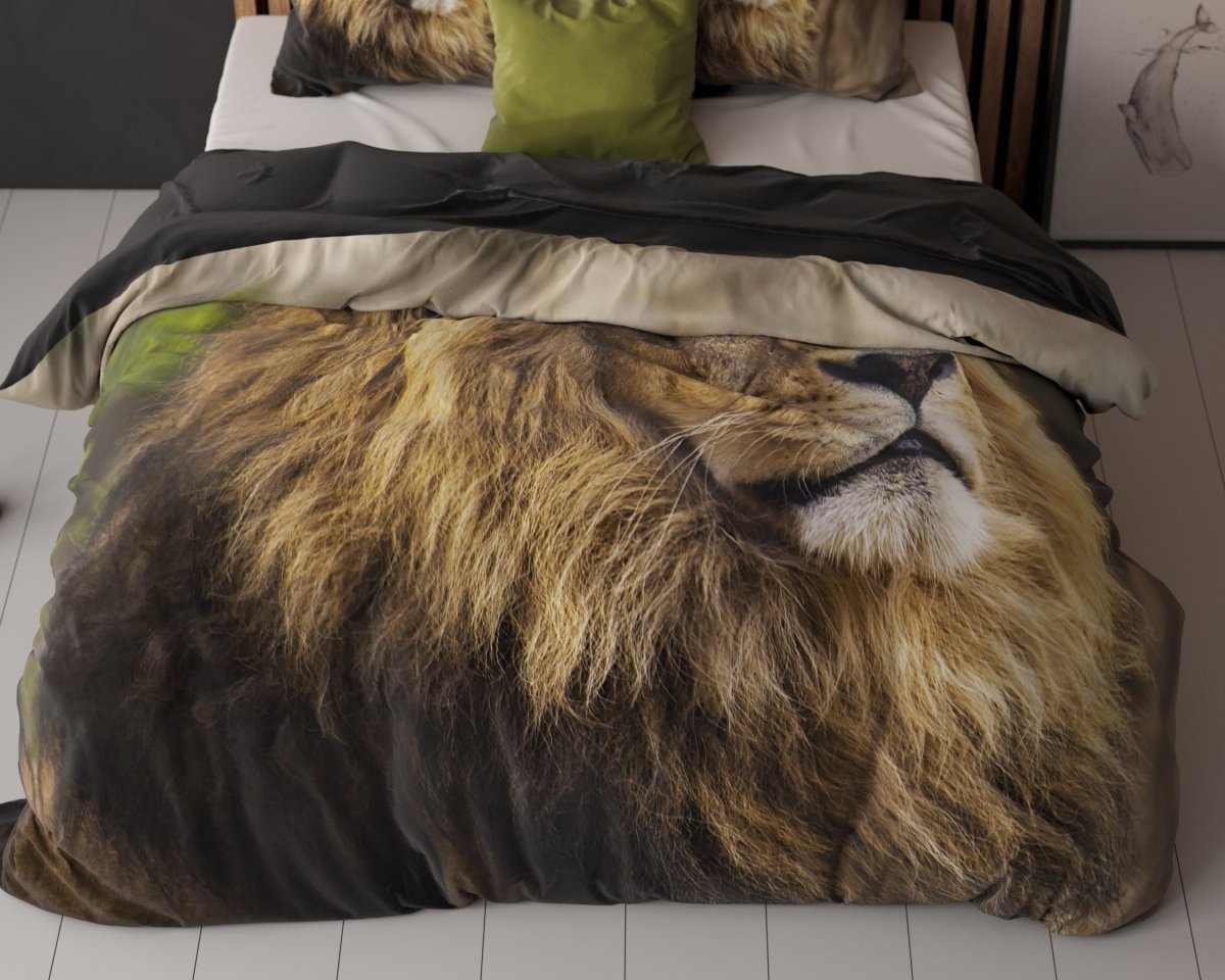 100% Cotton Duvet Cover Set Lion Mind | Taupe | Single - 135cm (W) x 200cm (L) - The Bedding & Blankets Store