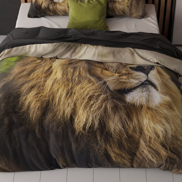 100% Cotton Duvet Cover Set Lion Mind | Taupe | Single - 135cm (W) x 200cm (L) - The Bedding & Blankets Store