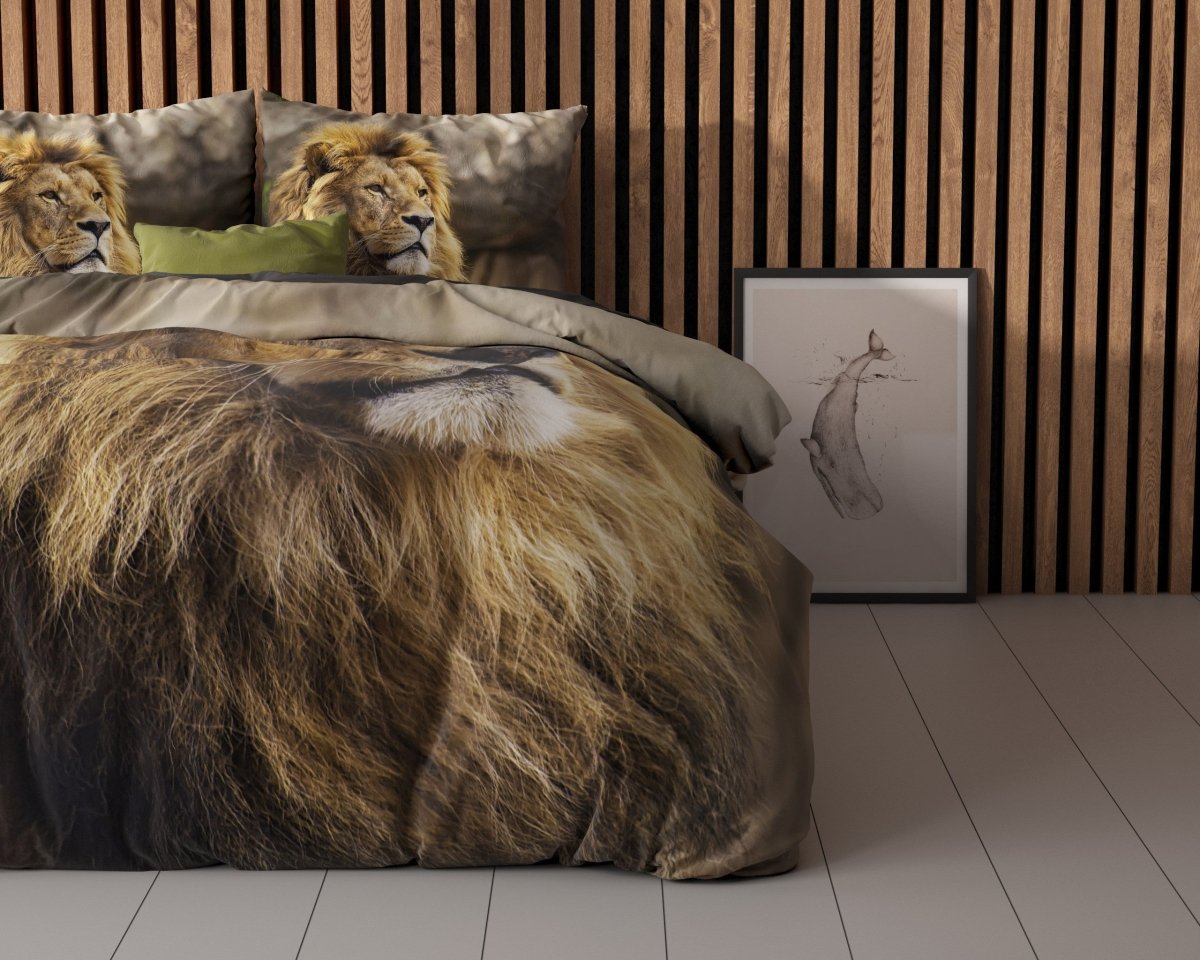 100% Cotton Duvet Cover Set Lion Mind | Taupe | Single - 135cm (W) x 200cm (L) - The Bedding & Blankets Store