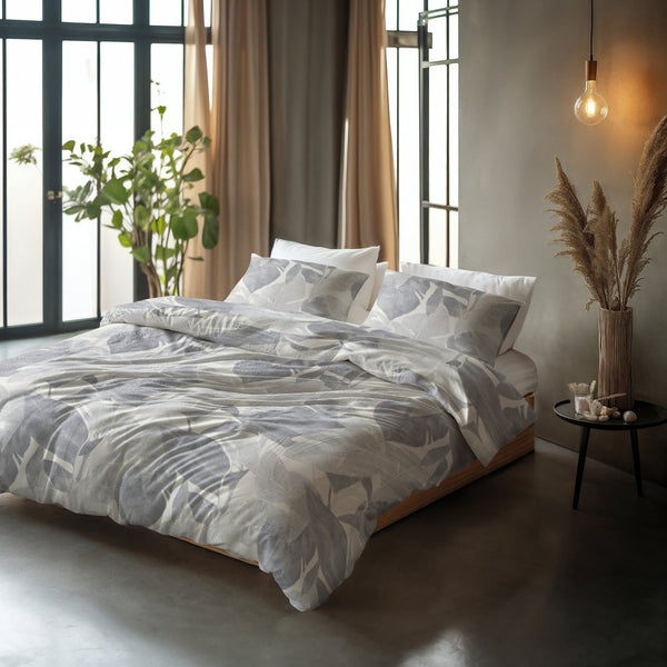 100% Cotton Duvet Cover Set Lunara | Silver | King Long - 240cm (W) x 220cm (L) - The Bedding & Blankets Store
