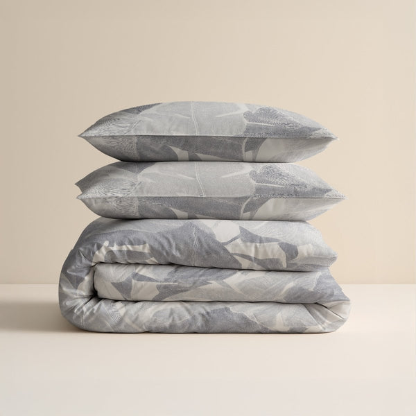 100% Cotton Duvet Cover Set Lunara | Silver | King Long - 240cm (W) x 220cm (L) - The Bedding & Blankets Store