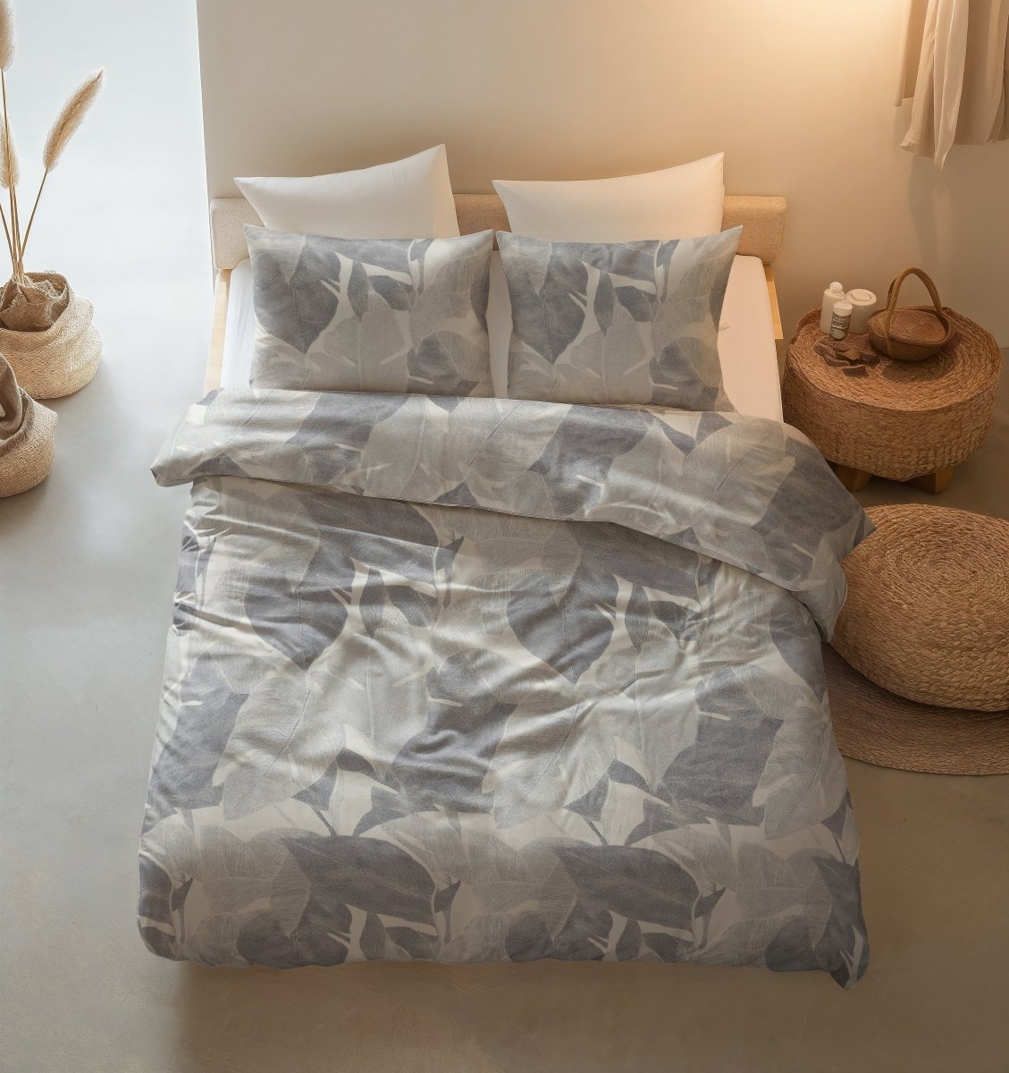 100% Cotton Duvet Cover Set Lunara | Silver | King Long - 240cm (W) x 220cm (L) - The Bedding & Blankets Store