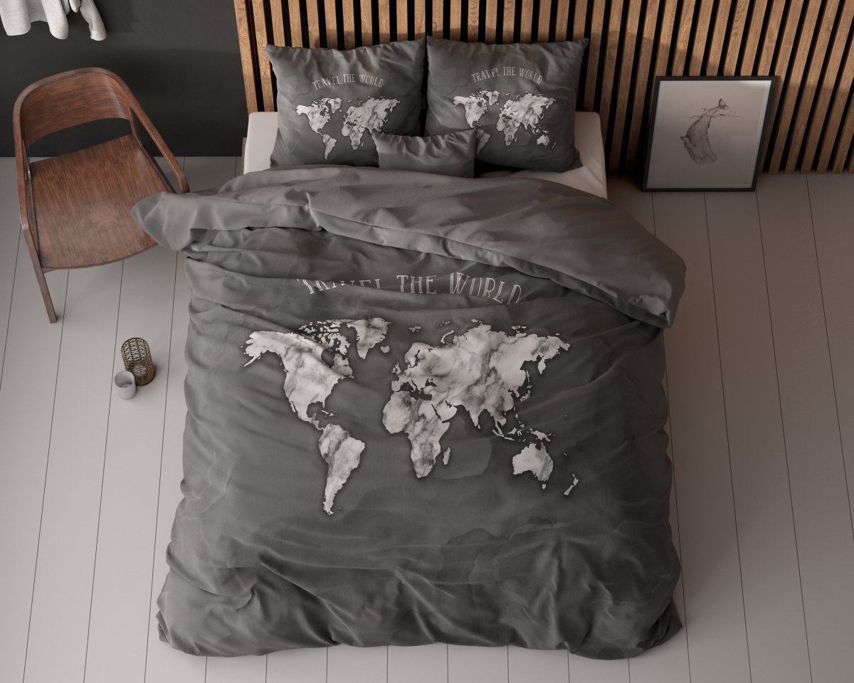 100% Cotton Duvet Cover Set Marble World | Anthracite | Single - 135cm (W) x 200cm (L) - The Bedding & Blankets Store