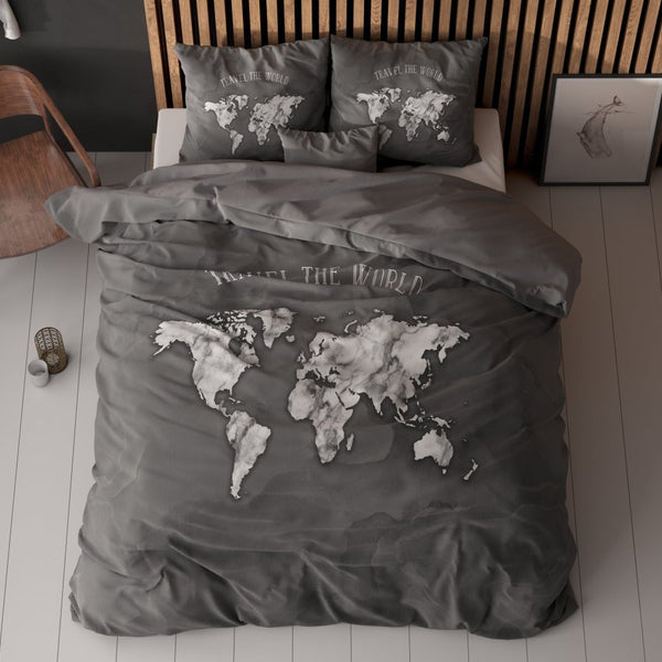 100% Cotton Duvet Cover Set Marble World | Anthracite | Single - 135cm (W) x 200cm (L) - The Bedding & Blankets Store