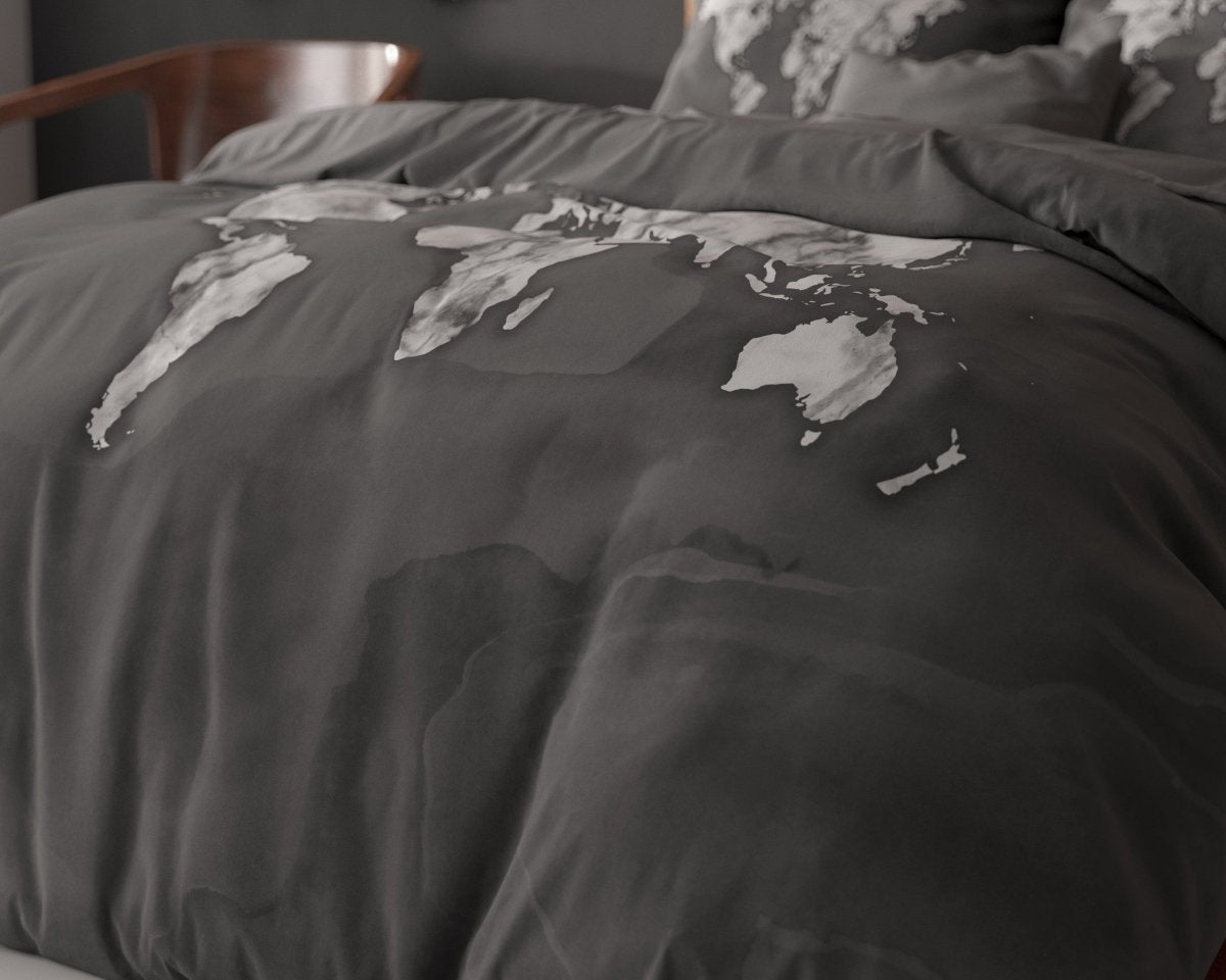 100% Cotton Duvet Cover Set Marble World | Anthracite | Single - 135cm (W) x 200cm (L) - The Bedding & Blankets Store