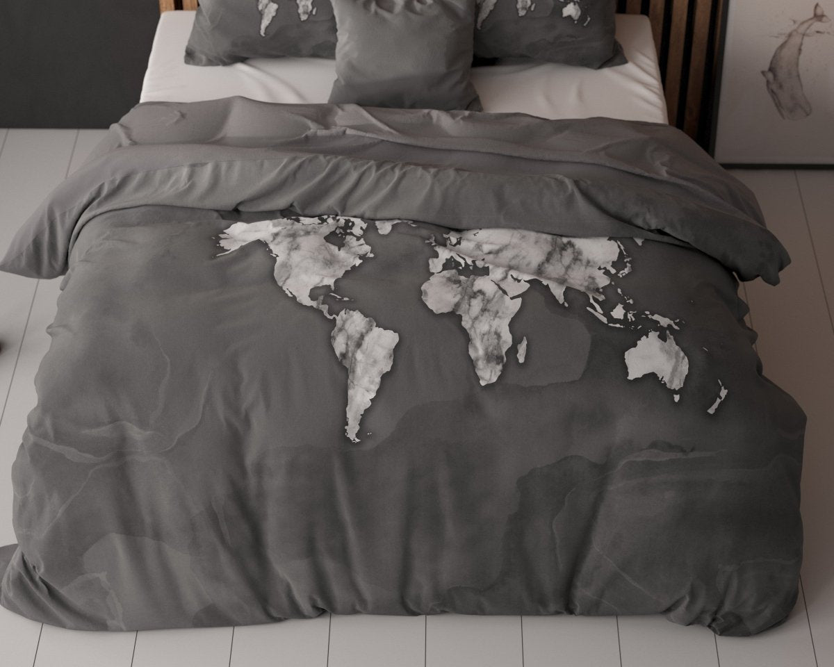 100% Cotton Duvet Cover Set Marble World | Anthracite | Single - 135cm (W) x 200cm (L) - The Bedding & Blankets Store