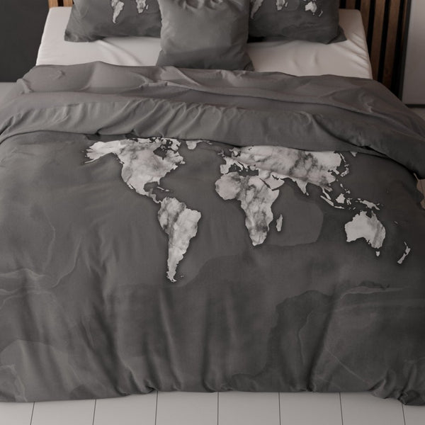 100% Cotton Duvet Cover Set Marble World | Anthracite | Single - 135cm (W) x 200cm (L) - The Bedding & Blankets Store