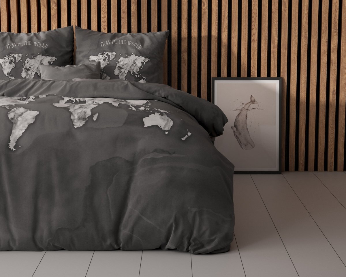 100% Cotton Duvet Cover Set Marble World | Anthracite | Single - 135cm (W) x 200cm (L) - The Bedding & Blankets Store