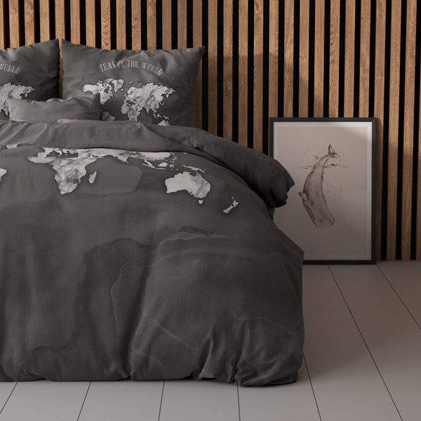 100% Cotton Duvet Cover Set Marble World | Anthracite | Single - 135cm (W) x 200cm (L) - The Bedding & Blankets Store