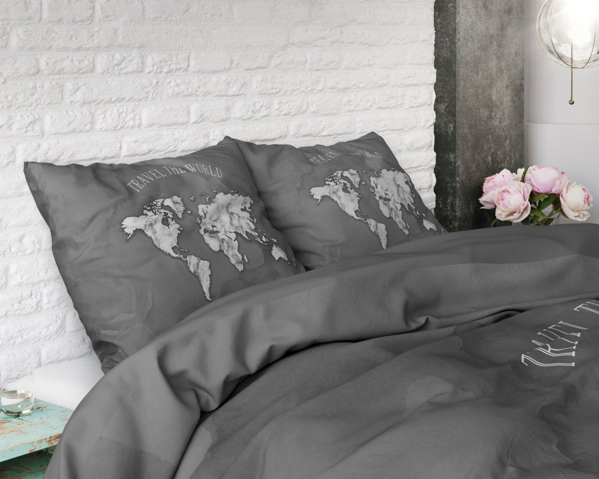 100% Cotton Duvet Cover Set Marble World | Anthracite | Single - 135cm (W) x 200cm (L) - The Bedding & Blankets Store