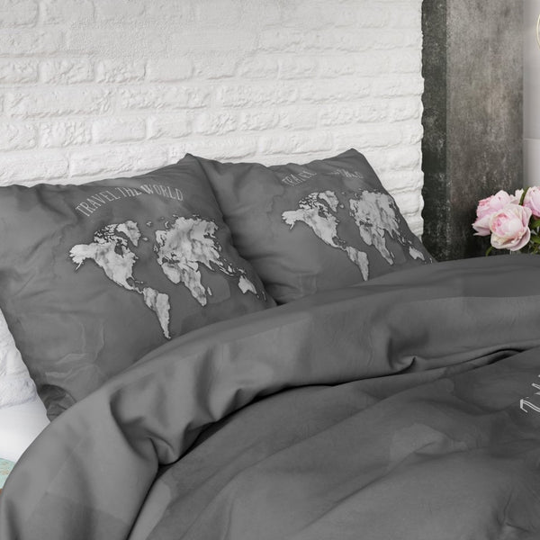 100% Cotton Duvet Cover Set Marble World | Anthracite | Single - 135cm (W) x 200cm (L) - The Bedding & Blankets Store