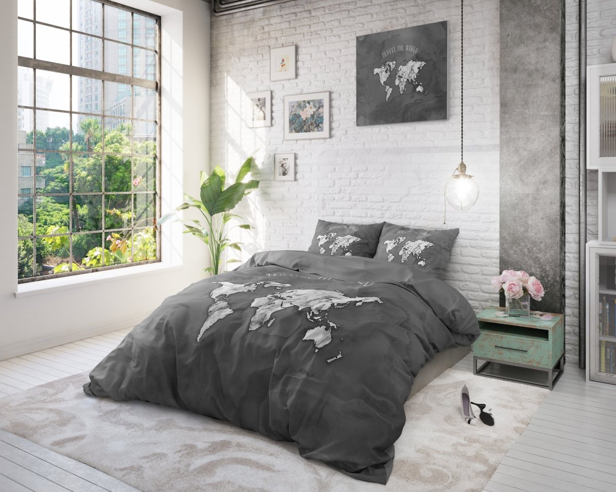 100% Cotton Duvet Cover Set Marble World | Anthracite | Single - 135cm (W) x 200cm (L) - The Bedding & Blankets Store