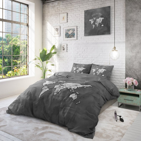 100% Cotton Duvet Cover Set Marble World | Anthracite | Single - 135cm (W) x 200cm (L) - The Bedding & Blankets Store