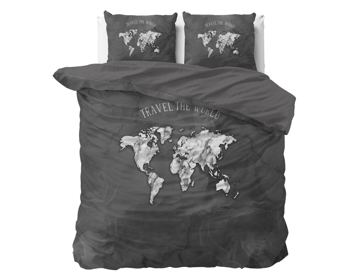 100% Cotton Duvet Cover Set Marble World | Anthracite | Single - 135cm (W) x 200cm (L) - The Bedding & Blankets Store