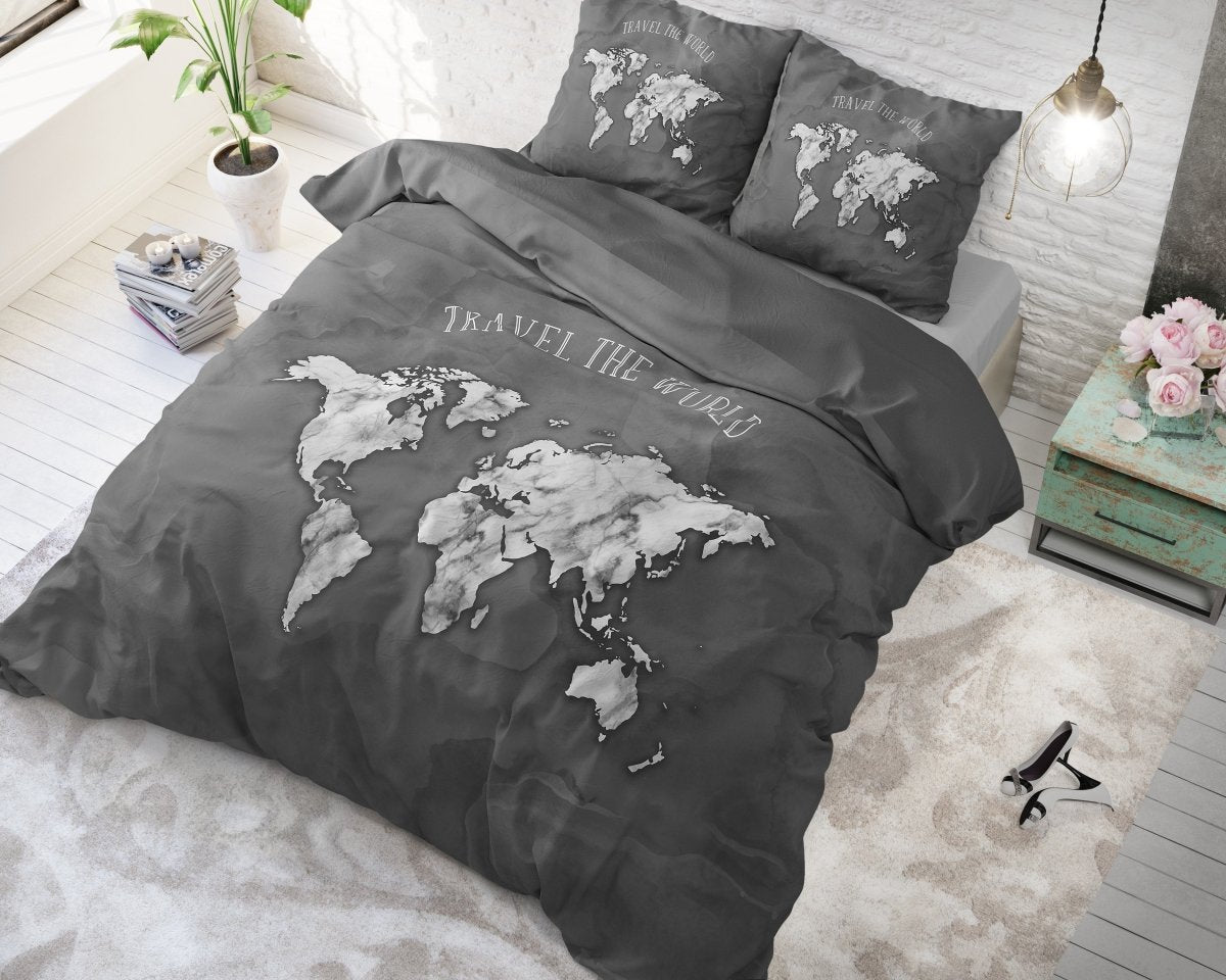 100% Cotton Duvet Cover Set Marble World | Anthracite | Single - 135cm (W) x 200cm (L) - The Bedding & Blankets Store