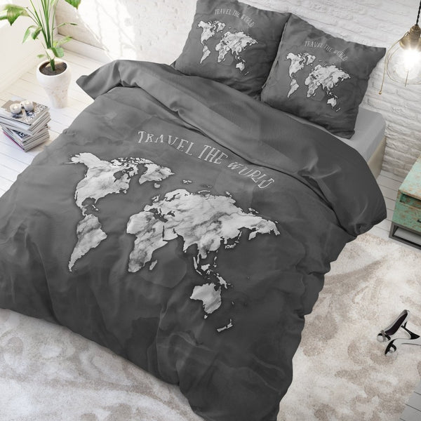 100% Cotton Duvet Cover Set Marble World | Anthracite | Single - 135cm (W) x 200cm (L) - The Bedding & Blankets Store