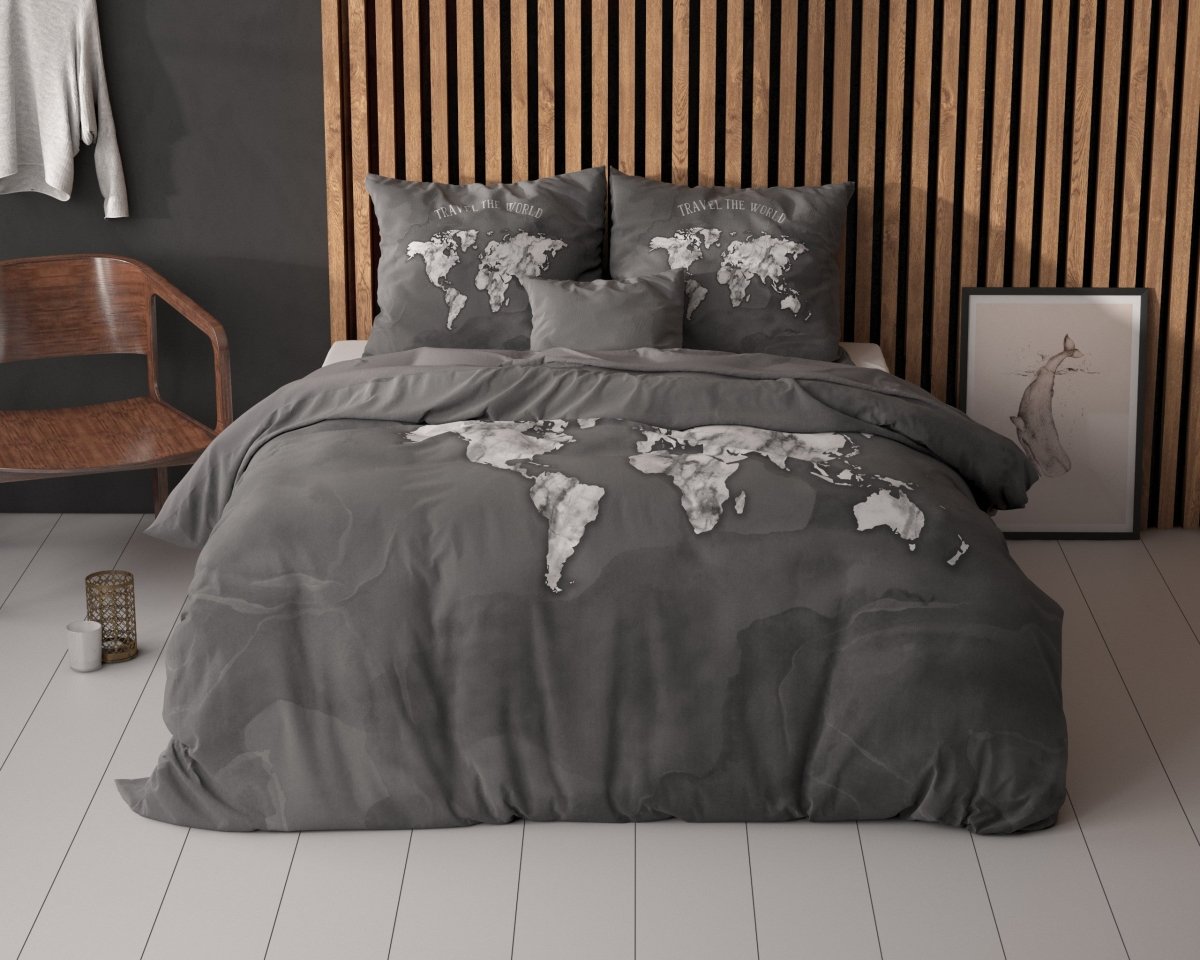 100% Cotton Duvet Cover Set Marble World | Anthracite | Single - 135cm (W) x 200cm (L) - The Bedding & Blankets Store