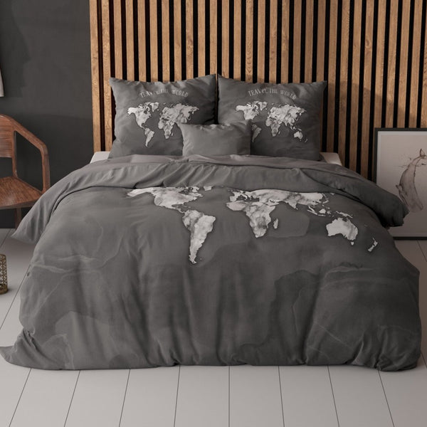 100% Cotton Duvet Cover Set Marble World | Anthracite | Single - 135cm (W) x 200cm (L) - The Bedding & Blankets Store