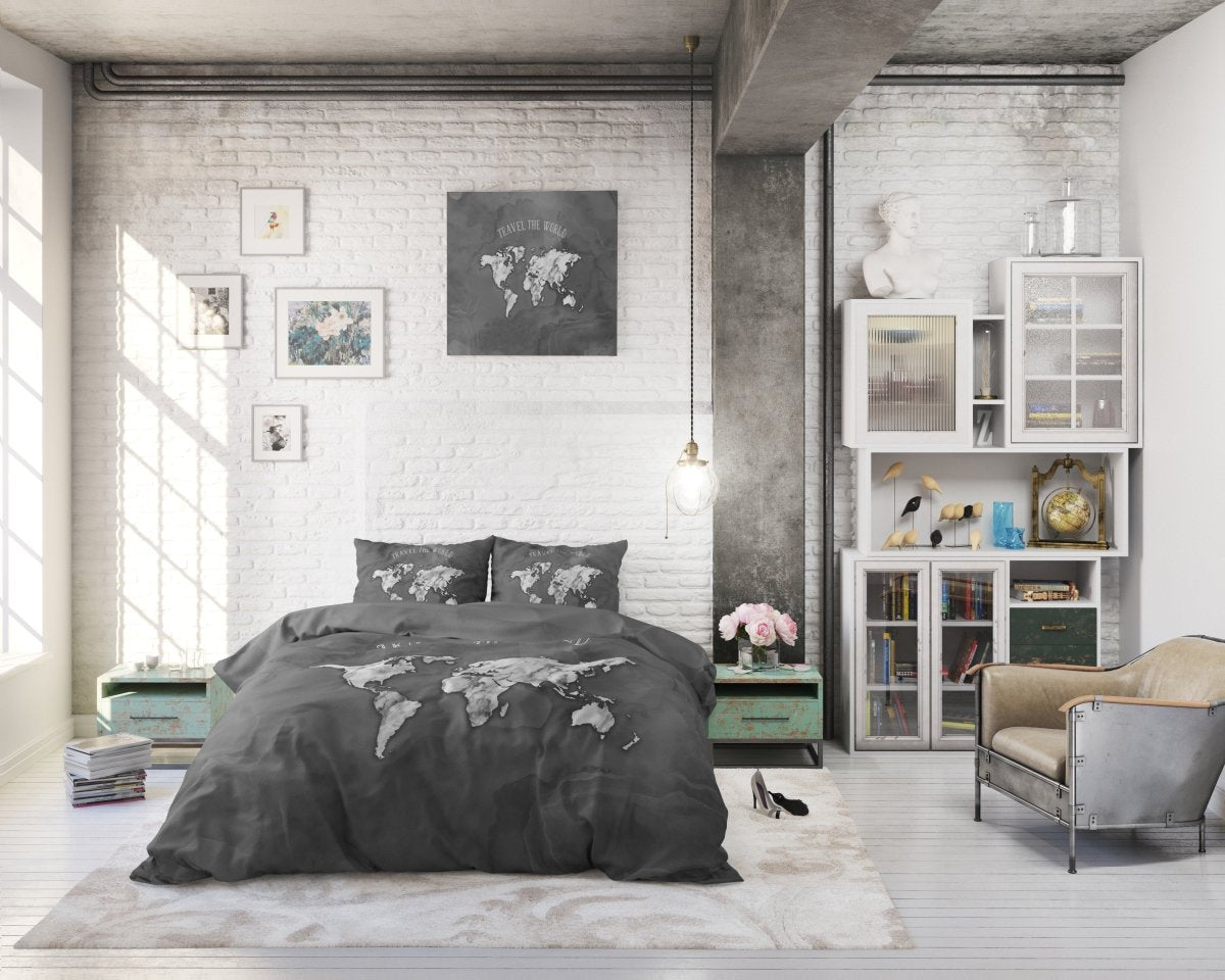 100% Cotton Duvet Cover Set Marble World | Anthracite | Single - 135cm (W) x 200cm (L) - The Bedding & Blankets Store